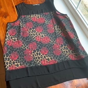 Signature collection sleeveless blouse with leopard print and rose design
